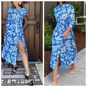 ZARA Blue White Collared Button Front Shirt Midi Dress Belted Long Sleeves